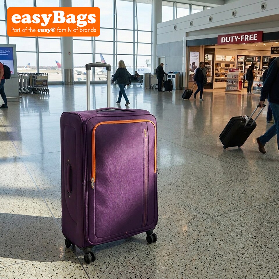 image 1 of 4 Piece Soft Shell Luggage Set Lightweight Durable and Spacious with 360 Spinner Wheels Purple