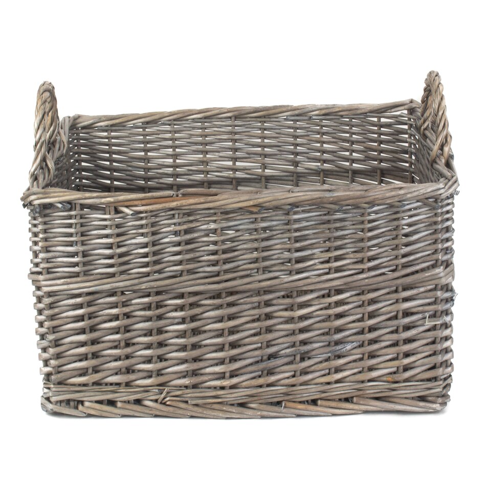 image 1 of Large Shallow Antique Wash Storage Basket | Brown | Brown
