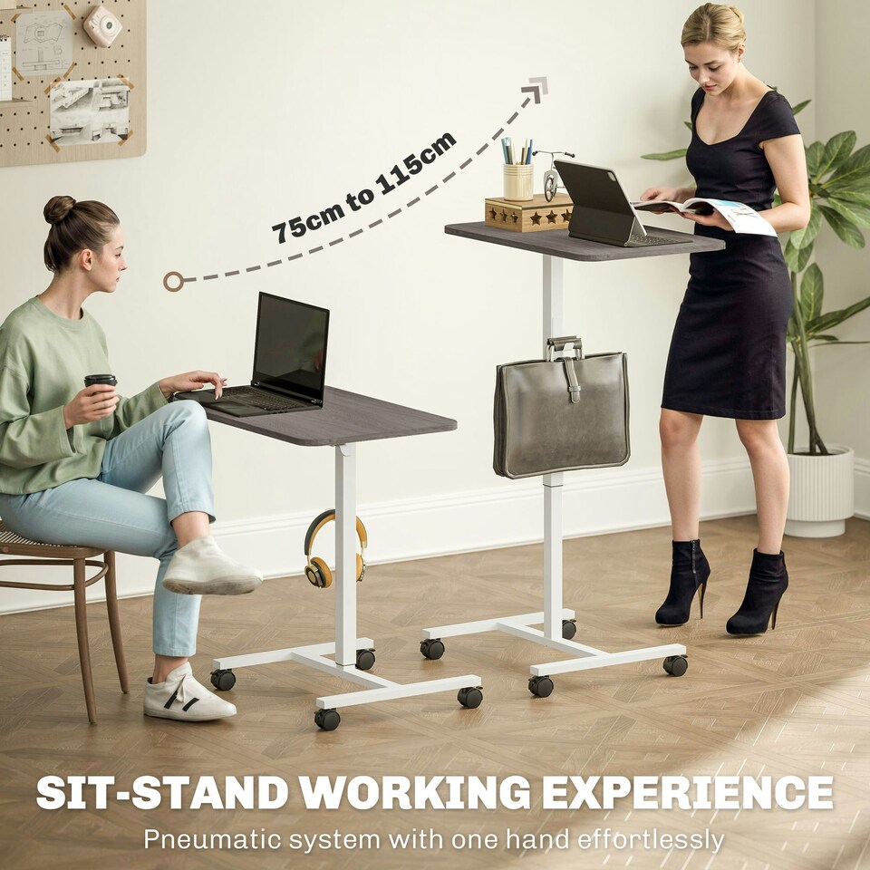 image 1 of HOMCOM Standing Desk Mobile Overbed Table w/ Wheels for Home Office Grey