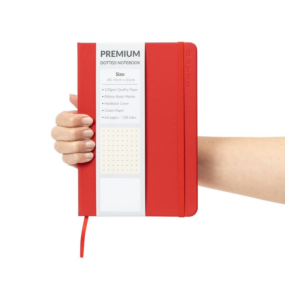 image 1 of A5 Red Hardback Dotted Notebook Bullet Journal