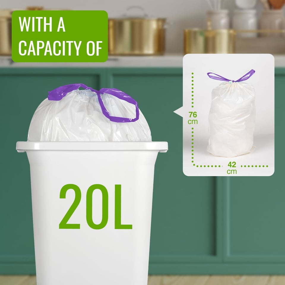 image 1 of Ecobag Lavender Scented Kitchen Drawstring Bin Liners Extra Strong Odour Control