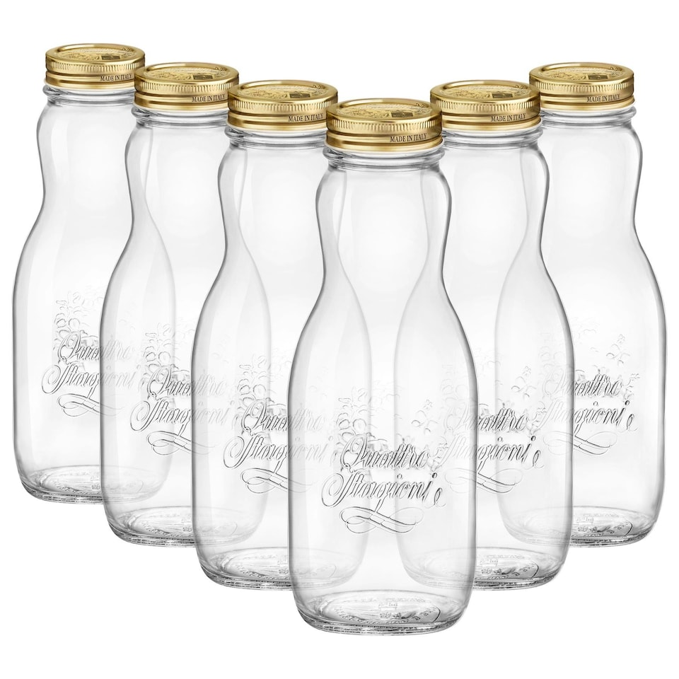 image 1 of Bormioli Rocco Quattro Stagioni Glass Juice Bottles with Screw Top Lid - 1L - Pack of 6 Clear | One Size