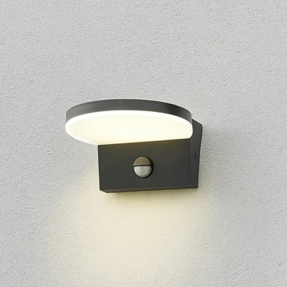 image 1 of CGC AUBREY Black Curved PIR Motion Sensor LED Outdoor Wall Light 4000k Natural White Integrated LED IP54 Black
