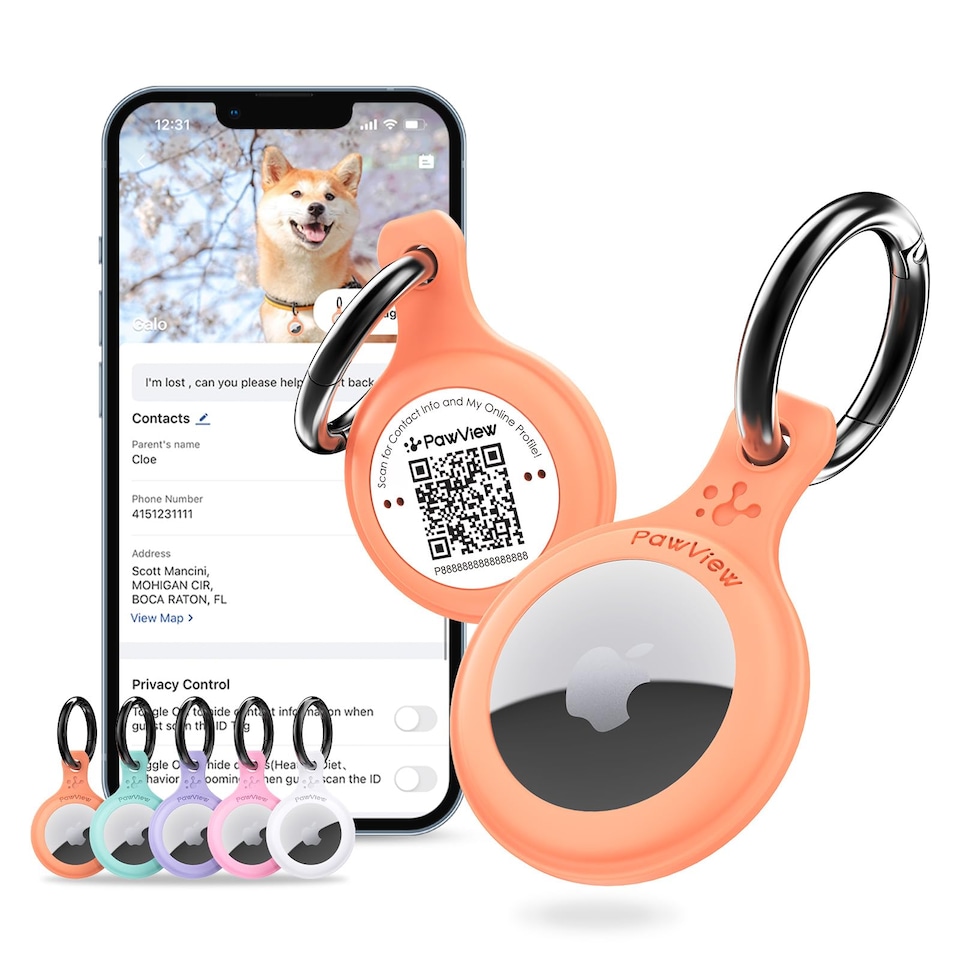 image 1 of AirTag Holder & Collar for Pets GPS Tag & App with Smart QR ID