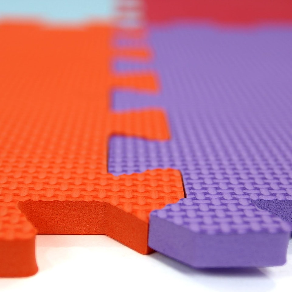 image 1 of Actiasmat - Interlocking Play Mats | 18 Multi-Coloured EVA Foam Tiles | 31.5 x 31.5cm | Soft, Safe, Non-Toxic Baby & Toddler Flooring.