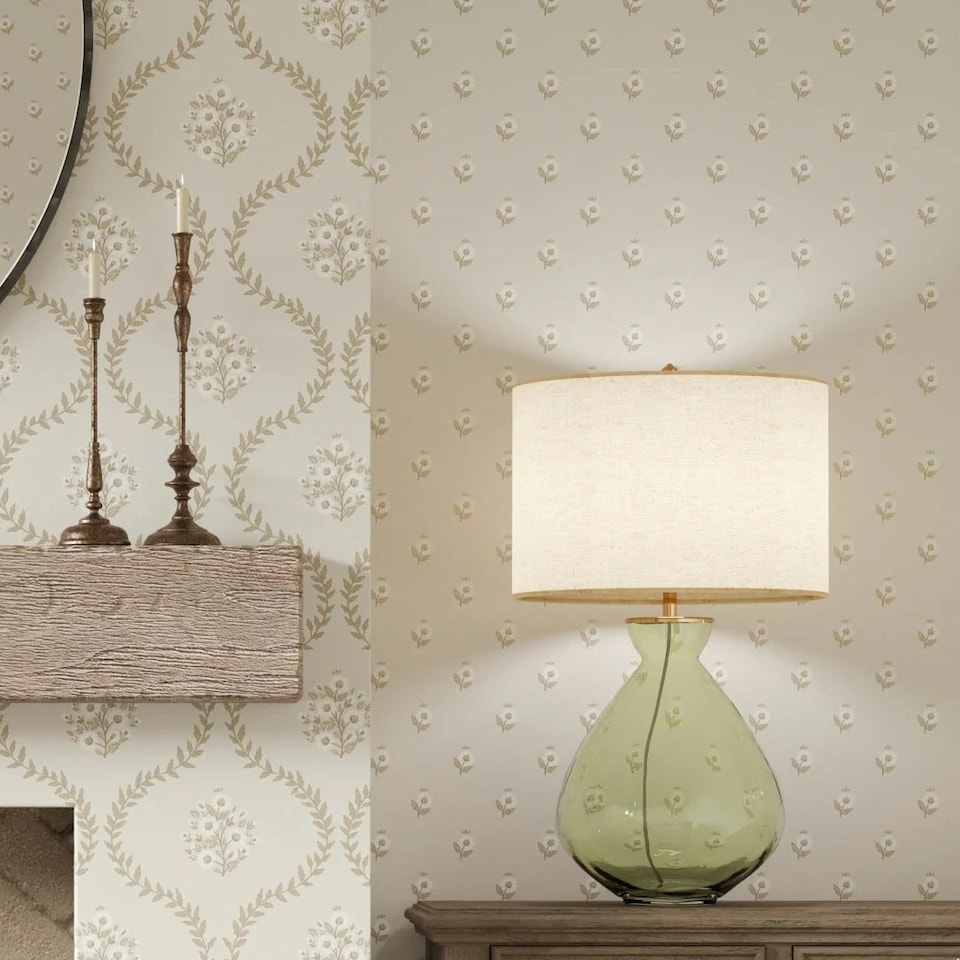 image 1 of Ditsy Posy Wallpaper in Taupe on Cream Multi
