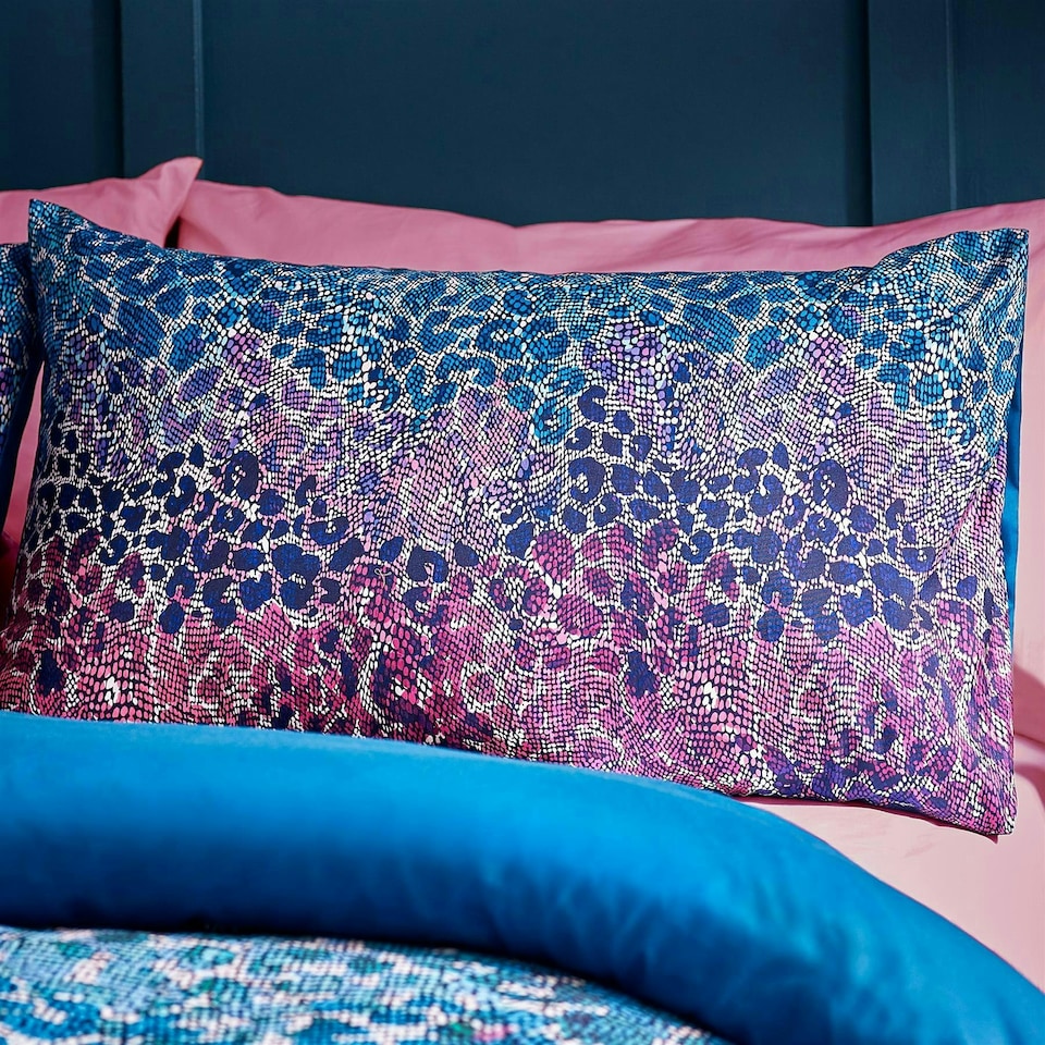 image 1 of Catherine Lansfield Satin Animal Print Teal Duvet Cover Set Multi | Double