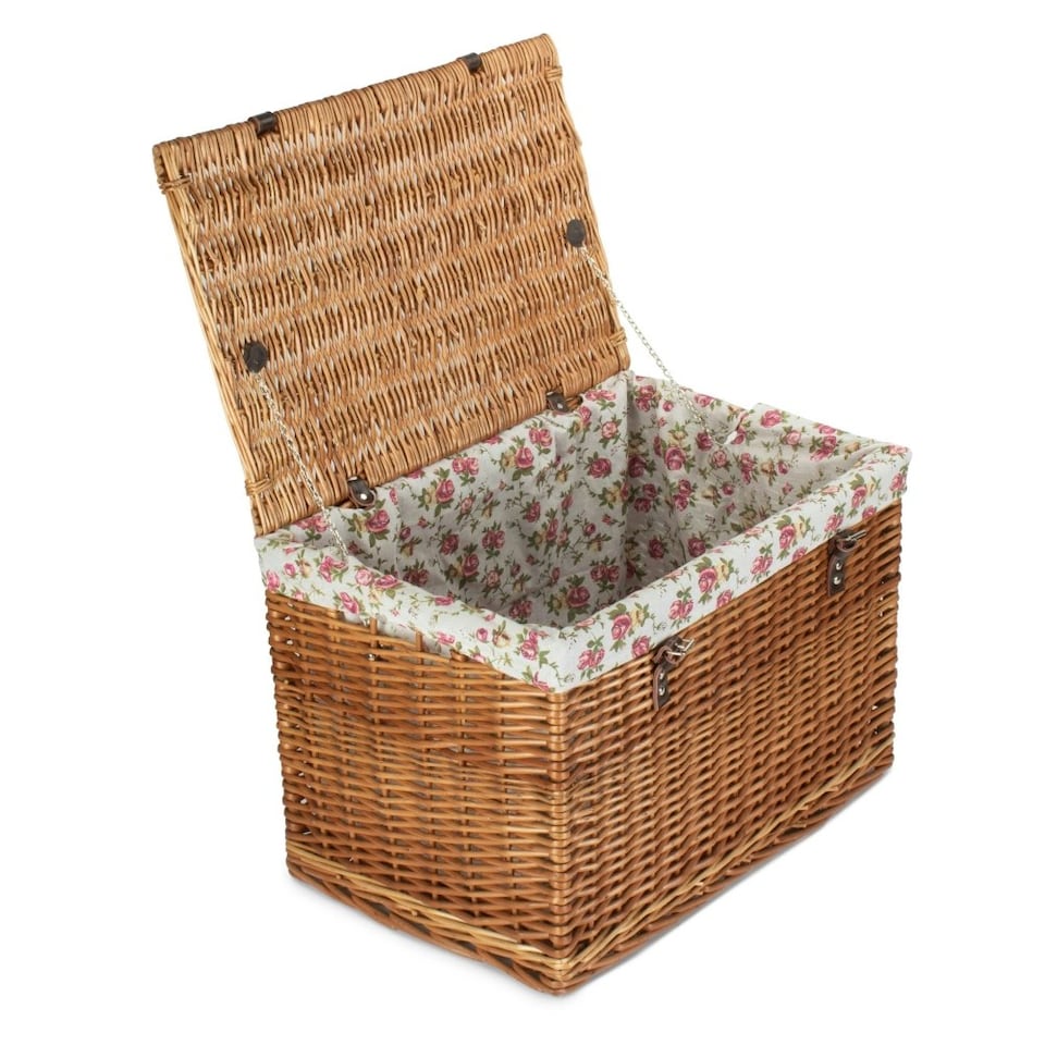 image 1 of 60cm Double Steamed Wicker Chest Picnic Basket with Lining Black | Black | One Size