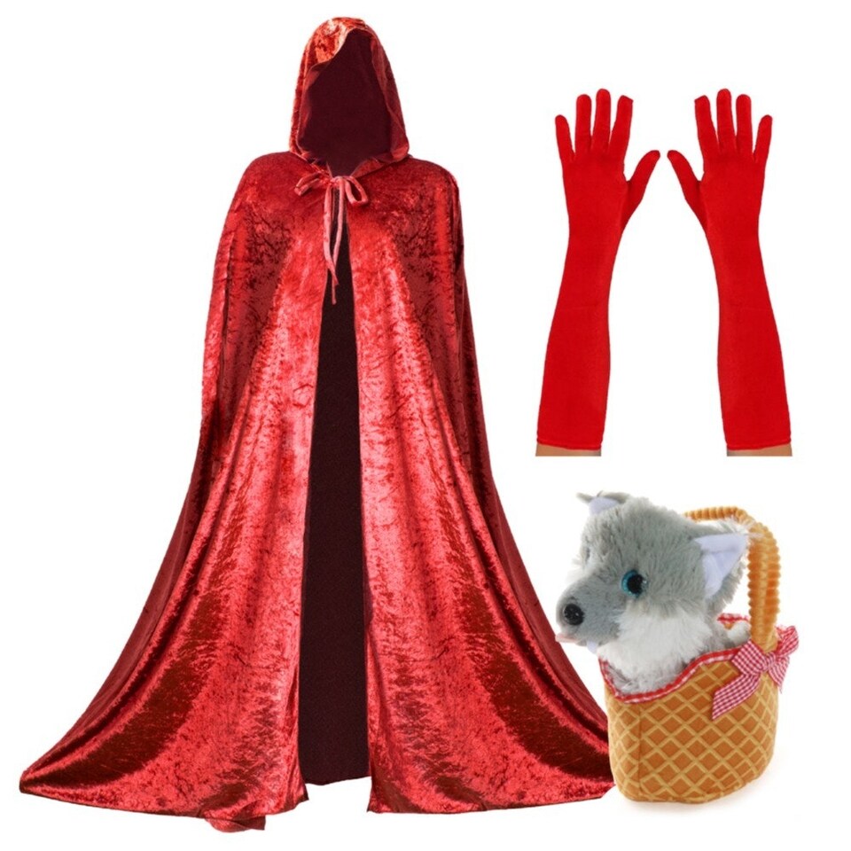 image 1 of Red Riding Hood Set - Cape, Basket with Wolf & Gloves Red | One Size