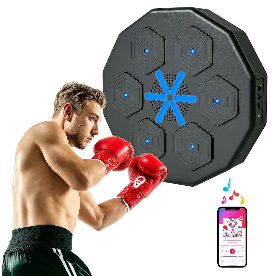 image 1 of SPORTNOW Smart Music Boxing Machine with Bluetooth Connection and LED Light Black