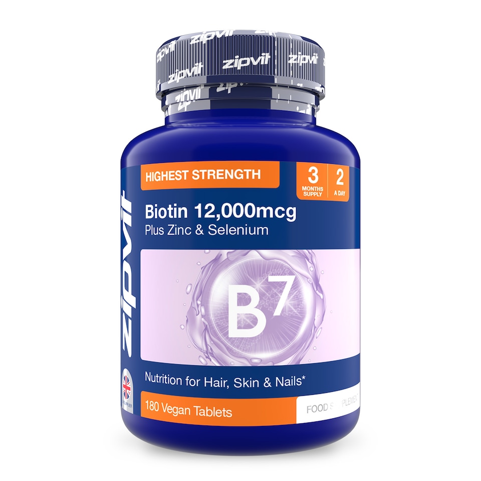 image 1 of Zipvit Biotin 12,000mcg with Zinc & Selenium, Hair, Skin & Nail Support, 180 Vegan Tablets, 3-Month Supply
