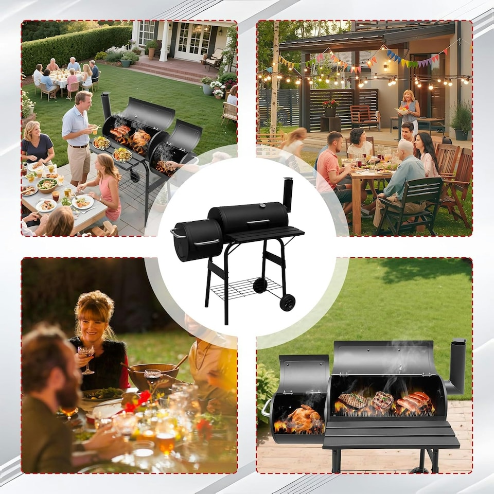 image 1 of Alivio Large Oil Drum Charcoal BBQ Grill with Offset Smoker