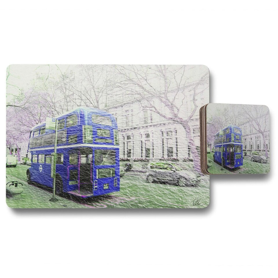 image 1 of London bus Behind blue (Placemat & Coaster Set)