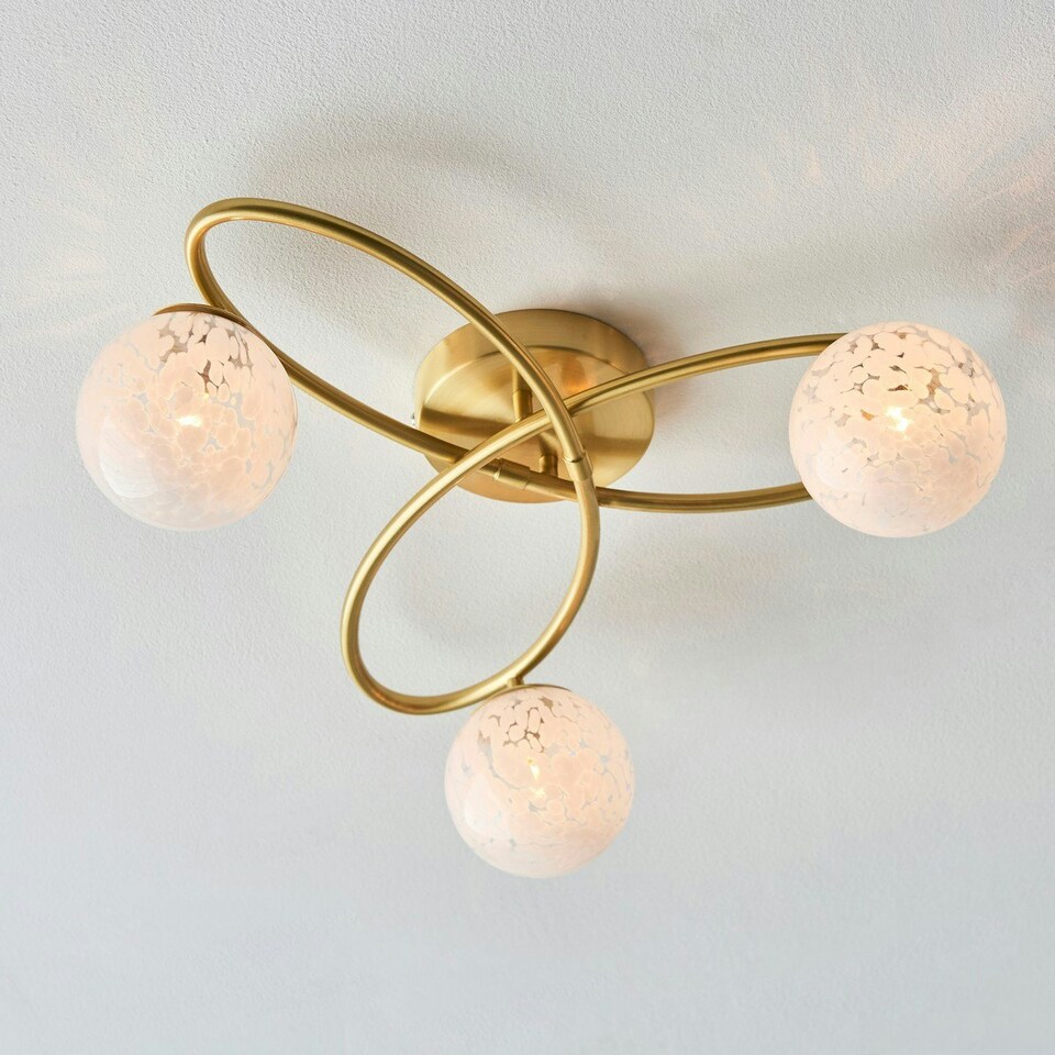 image 1 of Maye 3 Light Multi Arm Glass Semi Flush Ceiling Lamp Satin Brass