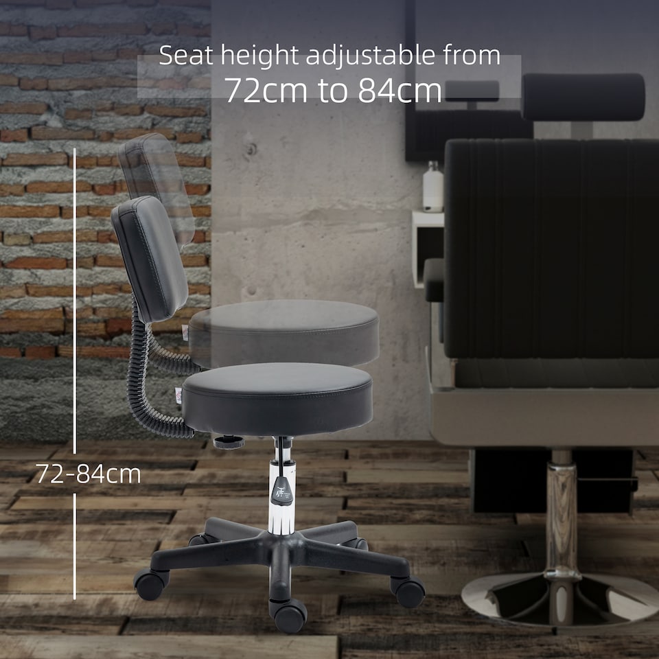 image 1 of HOMCOM Beautician's Swivel Salon Chair with Padded Seat Back 5 Wheels Adjustable Height Salon Hairdressers Tattoo Spa Rolling Cushion Professional Black