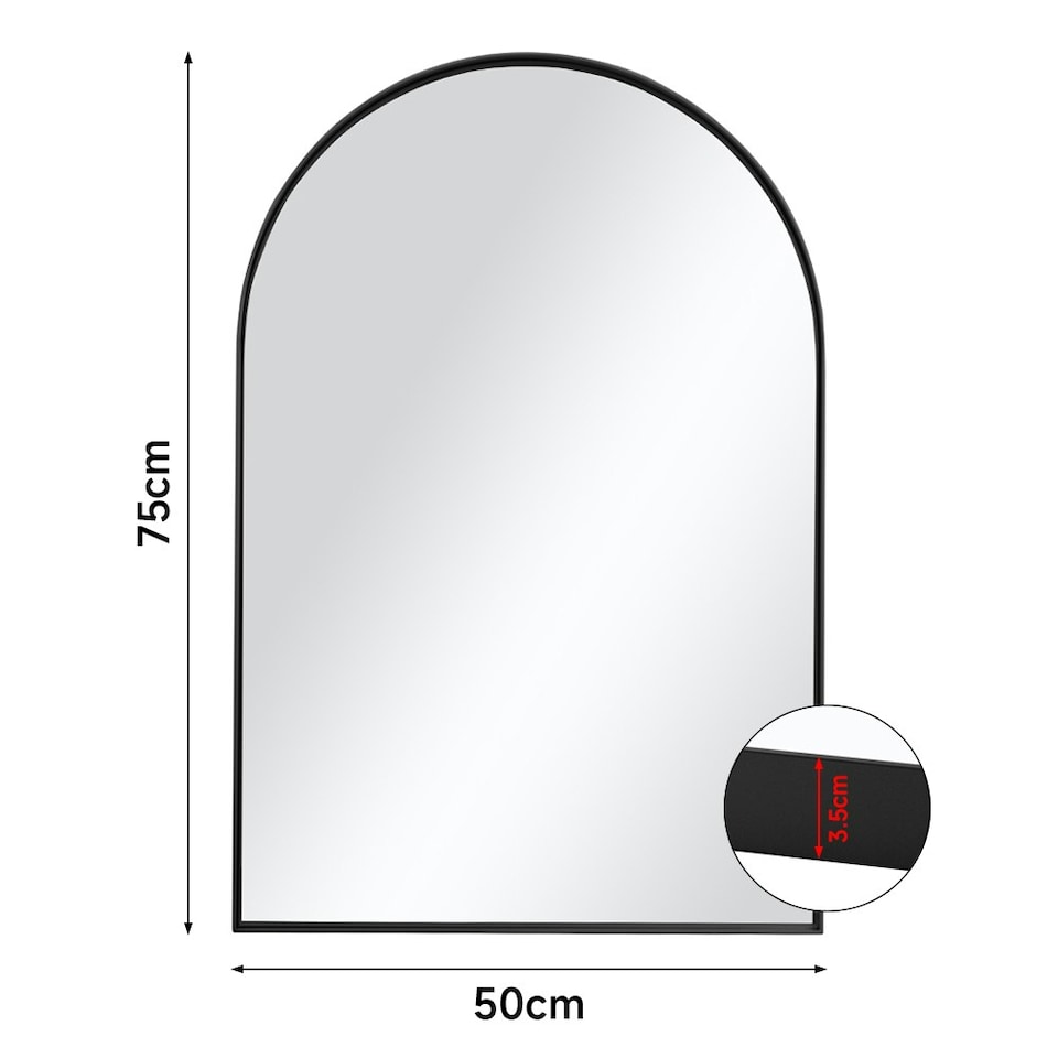 image 1 of Living and Home Arch-Shape Metal Framed Wall Mirror Decorative - 50*75cm Black
