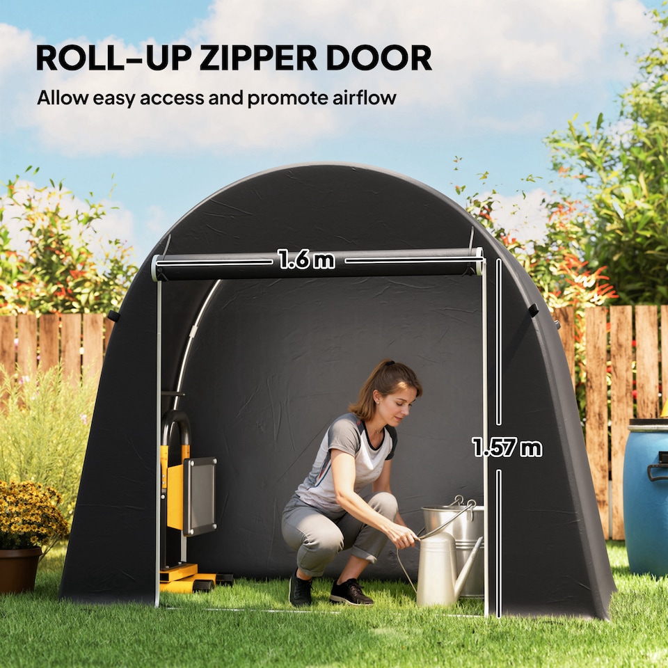 image 1 of Outsunny 8 x 4 ft Garden Storage Shed Tent, Waterproof Bike Tent with Roll-up Zipper Door and Galvanised Metal Frame, Outdoor Portable Shed Storage Shelter for Bike, Garden Tools | Grey