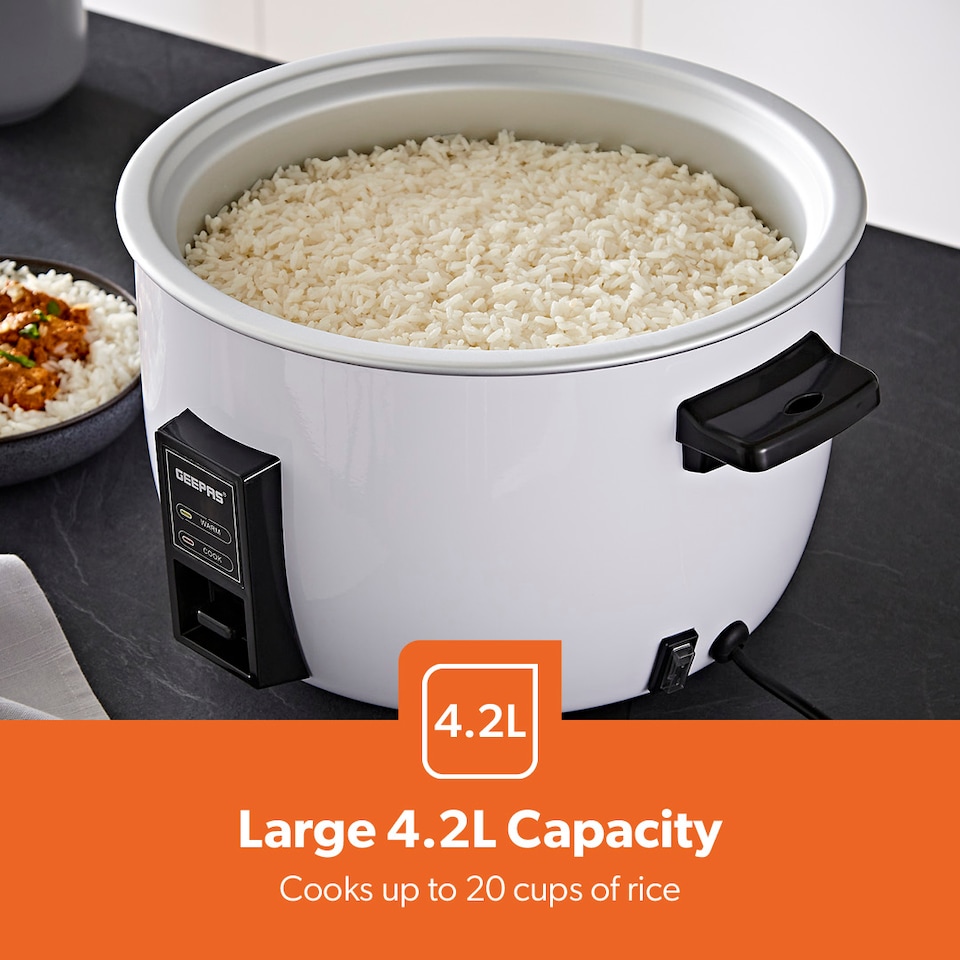 image 1 of GEEPAS 4.2L Commercial Rice Cooker Aluminium Pot 1600W White