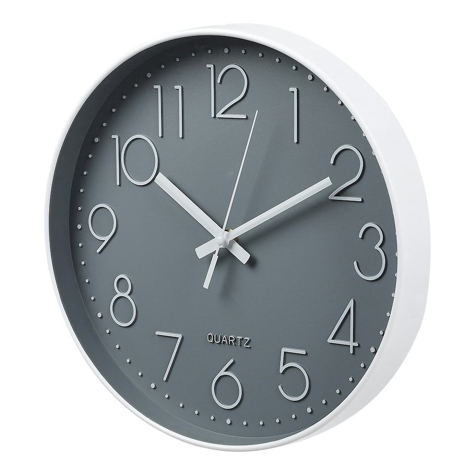 image 1 of Living and Home 12-Inch Wall Clock with Arabic Numerals, Grey | Grey