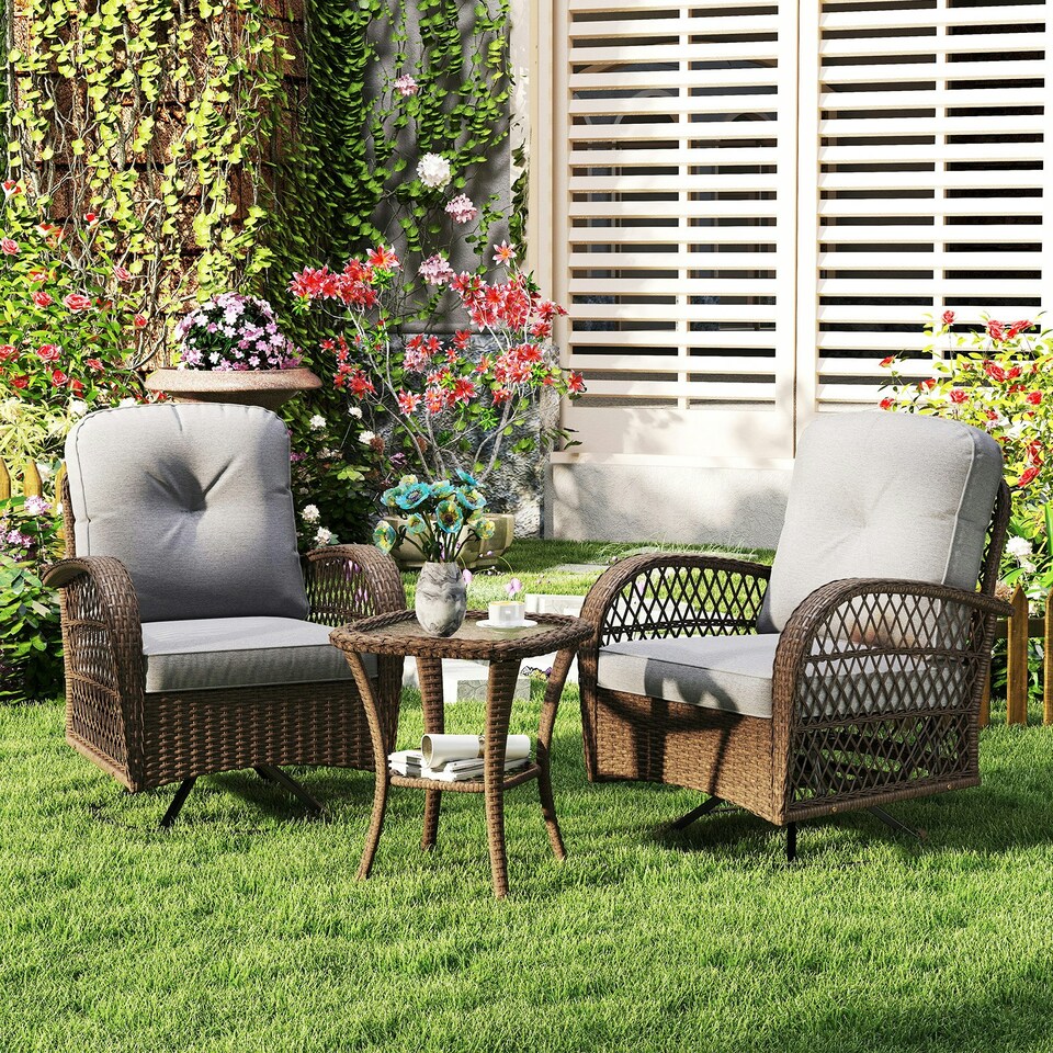image 1 of COSTWAY 3 Pieces Patio Rattan Bistro Conversation Set Grey