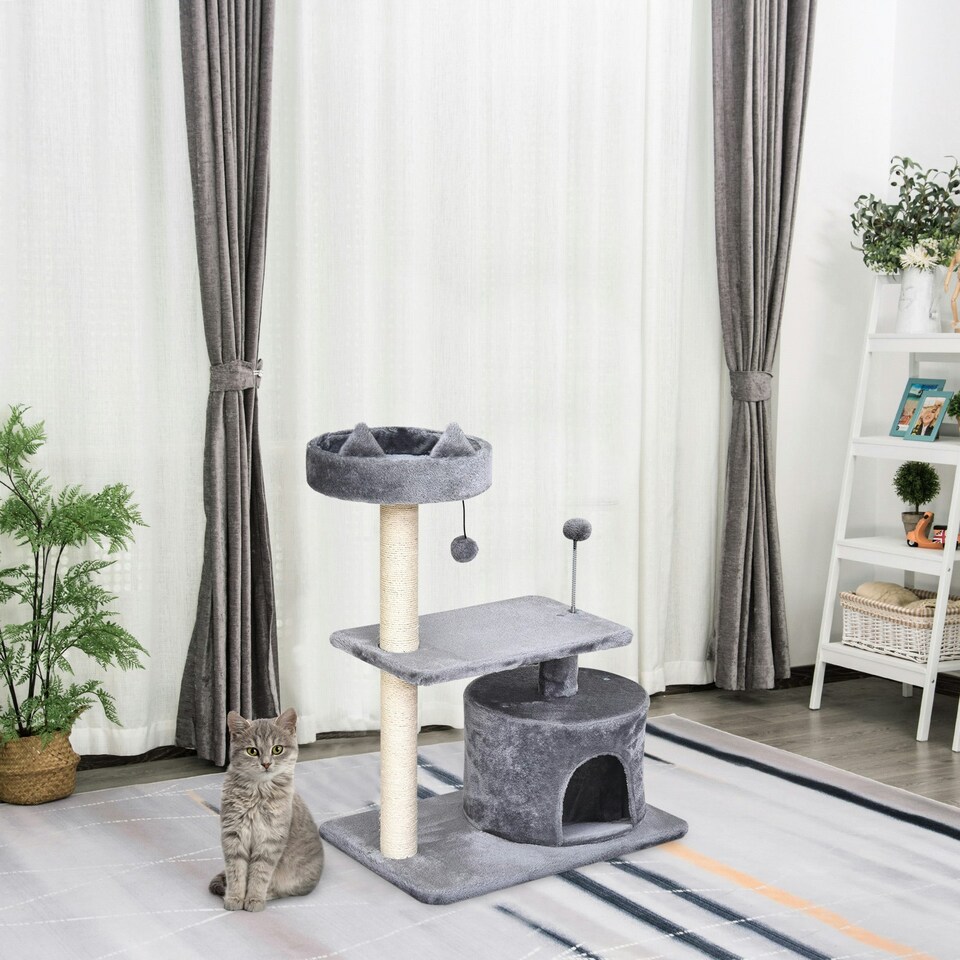 image 1 of PawHut 81cm Cat Tree Climbing Tower for Indoor with Scratching Post Grey