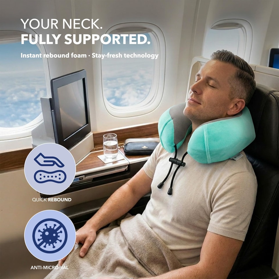 image 1 of Lugg Memory Foam Travel Neck Pillow with Adjustable Buckle and Washable Cover