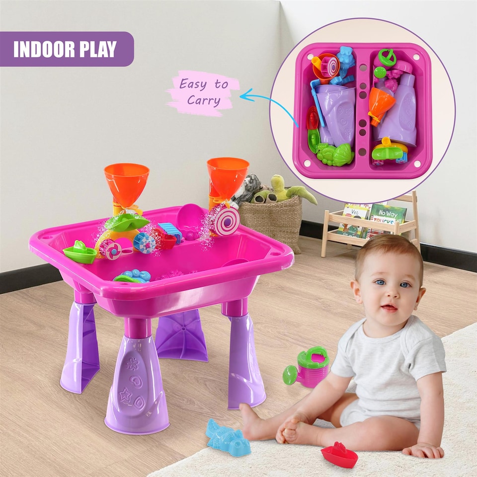 image 1 of The Magic Toy Shop Sand and Water Table 23-Piece Pink Kids Outdoor Play Set