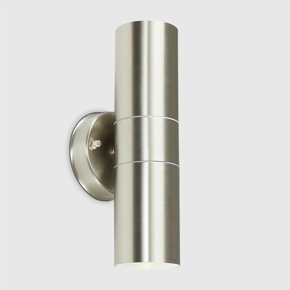 image 1 of ValueLights Pair of Silver Outdoor Wall Up-Down Light with 5W Warm White Bulb