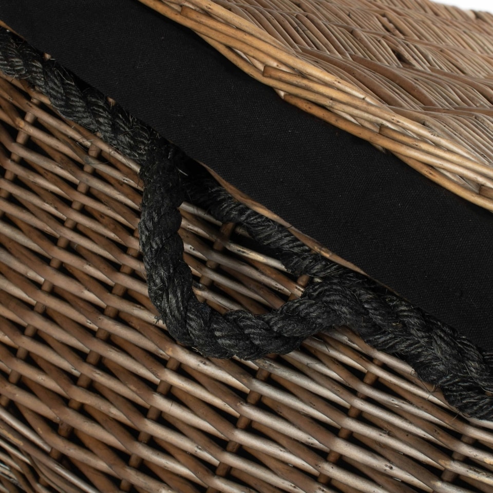 image 1 of Large Antique Wash Storage Wicker Basket with Black Lining | Black | Black
