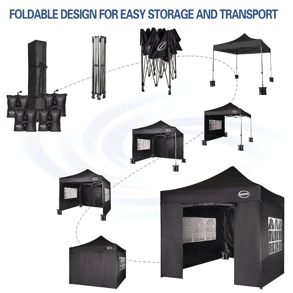 image 1 of Maximus 3 x 3m Heavy Duty Pop up Gazebo With Removable Sides | Black | Black