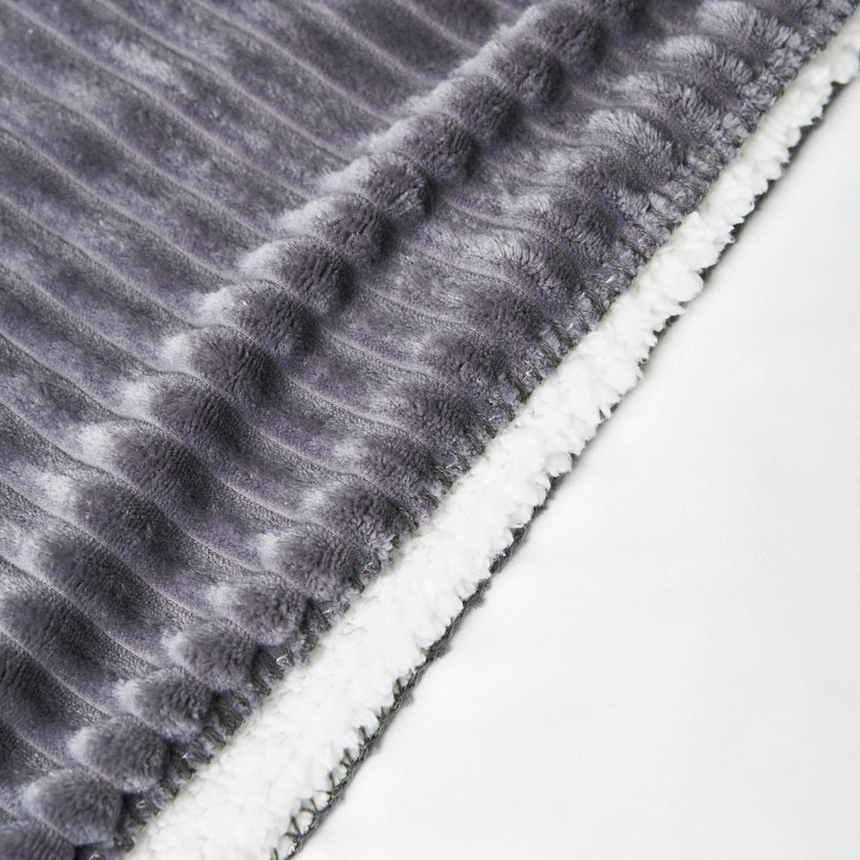 image 1 of BHS Luxury Ribbon Velvet Throw with Sherpa, Grey Grey | Grey