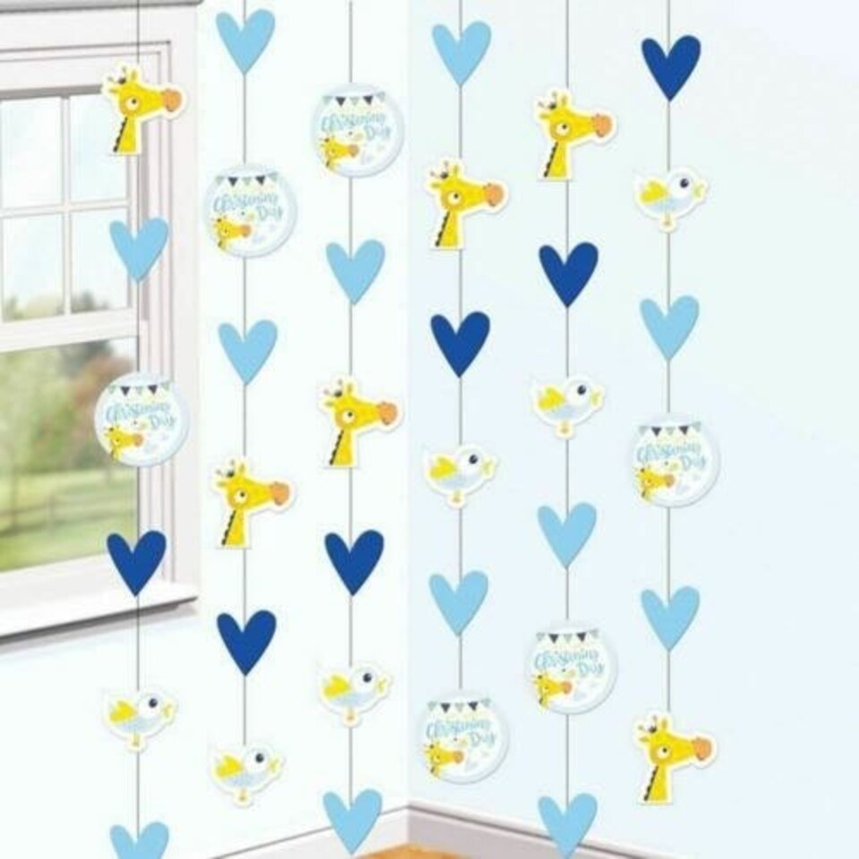 On your Christening Day Blue String Hanging Decorations - Pack of 6