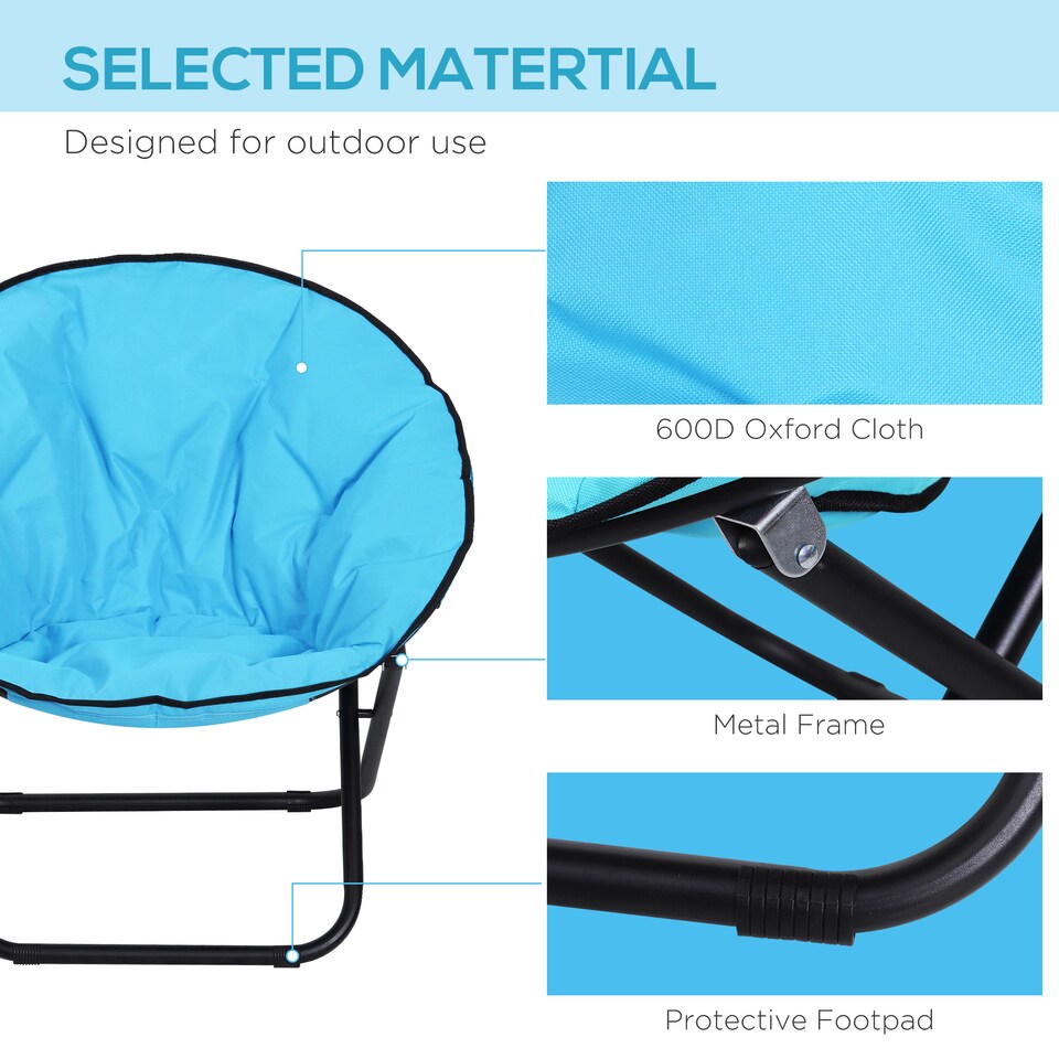 image 1 of Outsunny Camping Moon Chair, Portable Folding Camping Chair for Adults with Wide Padded Oxford Seat for Outdoor Camp, Travel, Fishing, Beach, Blue