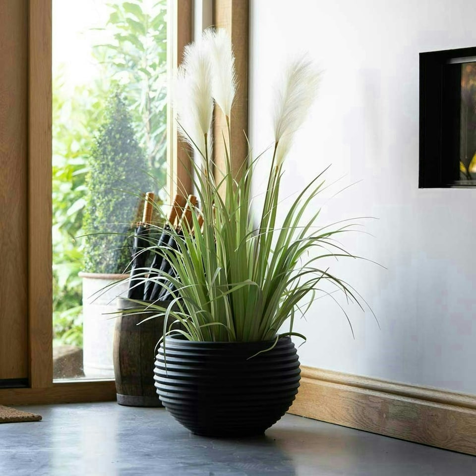 image 1 of Primrose Round Ribbed Planter Pot Black 41cm Black