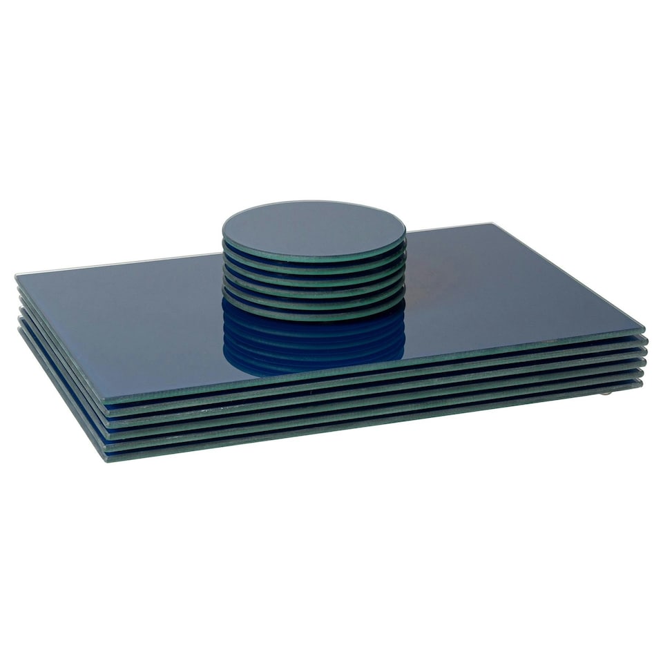 image 1 of Harbour Housewares Hague Blue 12pc Glass Tableware Set - 30 x 20cm Placemats + Round Coasters Blue
