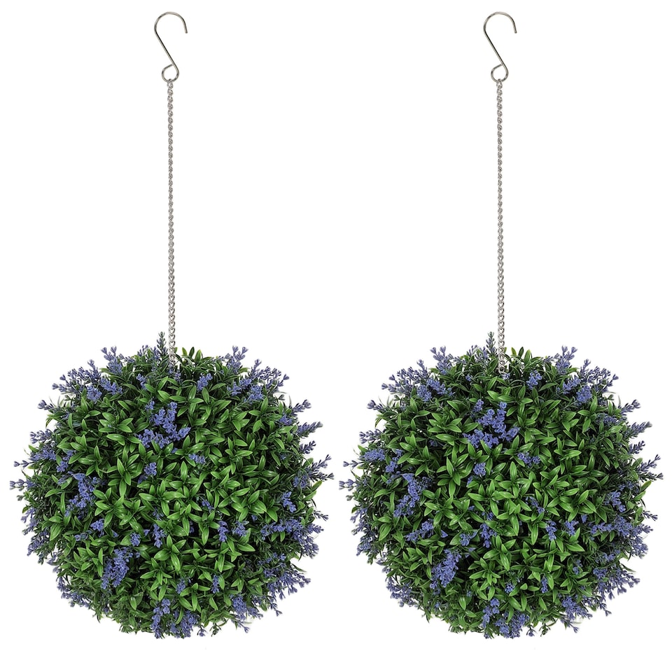 image 1 of HOMCOM Set of 2 Artificial Plant Topiary Balls, UV-protected Fake Decorative Plants, Faux Plants for Home Indoor Outdoor Decor, 27cm, Purple