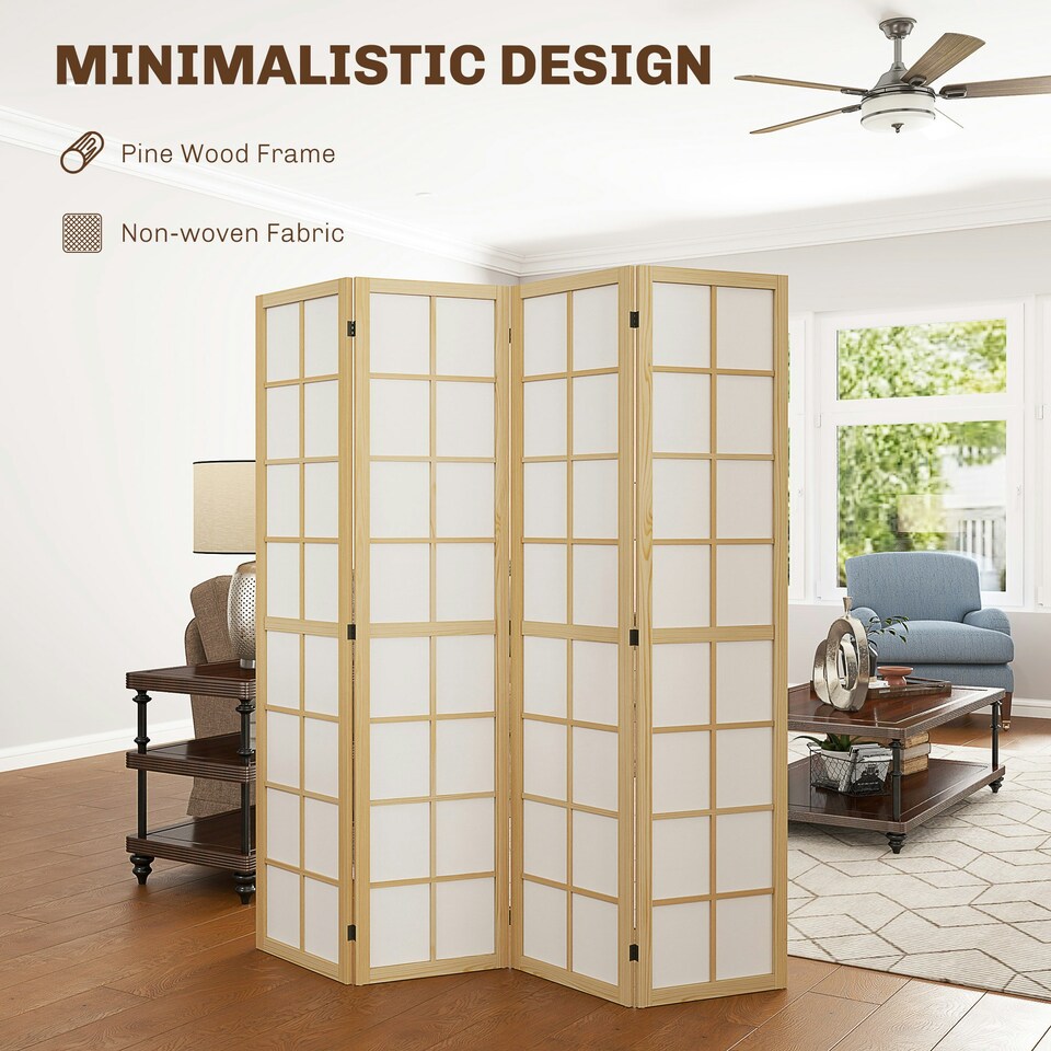image 1 of HOMCOM Indoor Room Partition, 4 Panel Folding Room Divider, 160 x 170cm Brown | White | 160W x 170H x 1.7Dcm