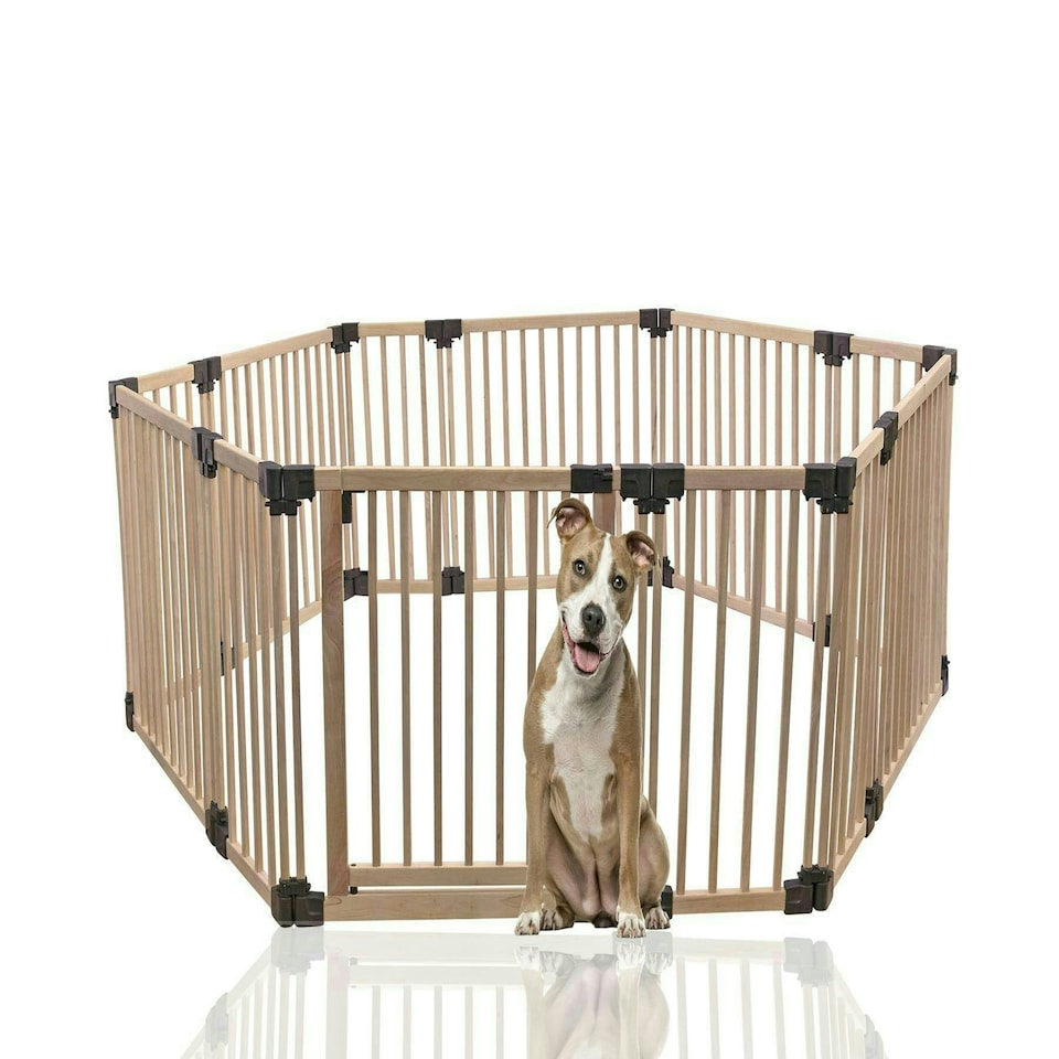 image 1 of Bettacare Wooden Dog Pen, Hexagon, 6 x 120cm, Natural Wood, 76cm High, Dog Pen for Pets Dogs and Puppy, Dog Playpen Cream