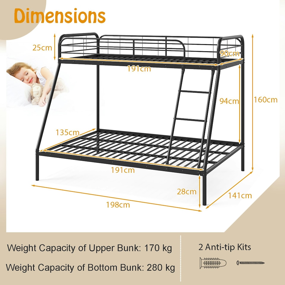 image 1 of COSTWAY Metal Bunk Bed with Ladder Safety Guardrail