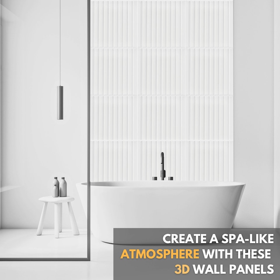 image 1 of NOVECRAFTO Fluted Line 3D Wall Panels – 6 Sheets 1.5 sqm (16.15 sqft) – Decorative Matte PVC Panels 50x50cm – Modern Fluted Design White