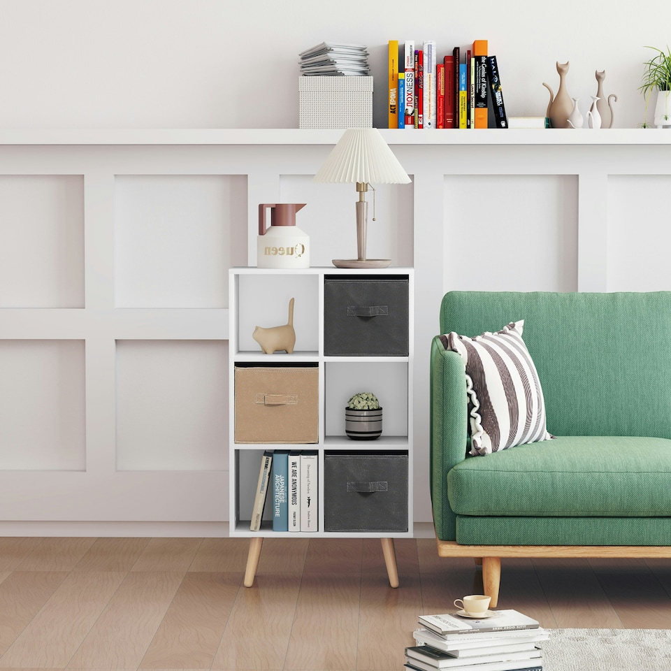 image 1 of HOMCOM Freestanding 6 Cube Storage Cabinet Unit Bookcase w/ 3 Drawer White
