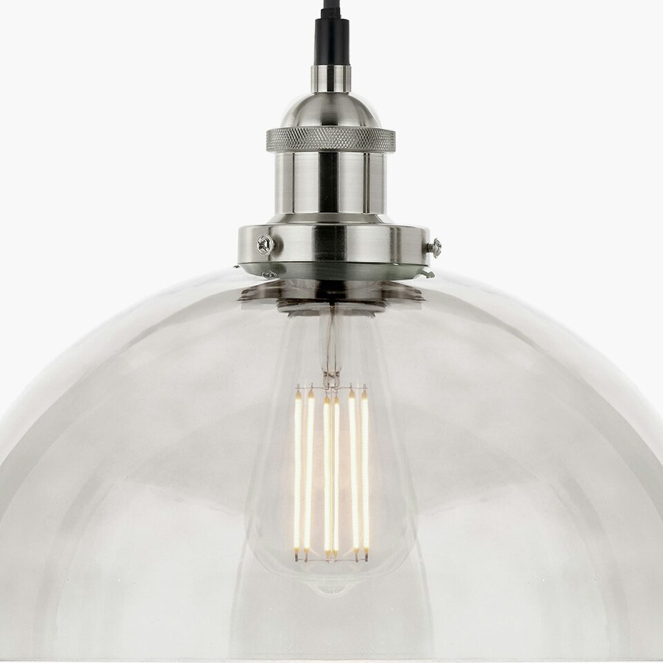 image 1 of Antique Silver Metal and Clear Glass Dome Pendant Clear | Black | W30xD30xH120cm