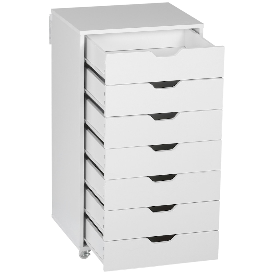 image 1 of Vinsetto Mobile Filing Cabinet, 7-drawer File Cabinet with Wheels, White