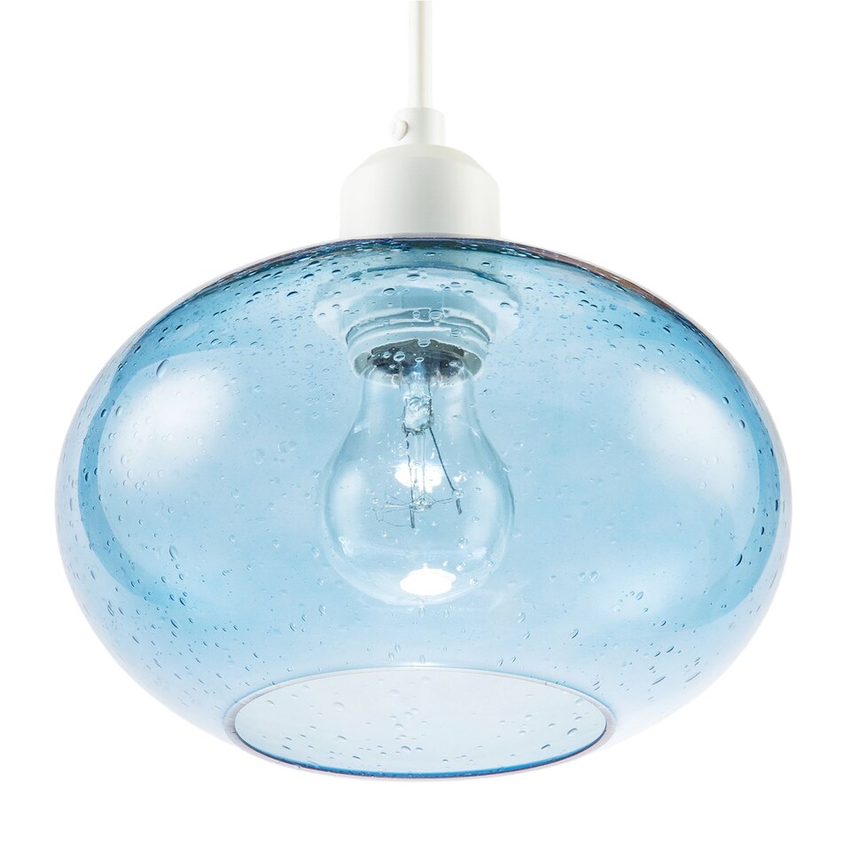 image 1 of Modern Blue Blown-Glass Pendant Light Shade with Subtle Air Bubbles