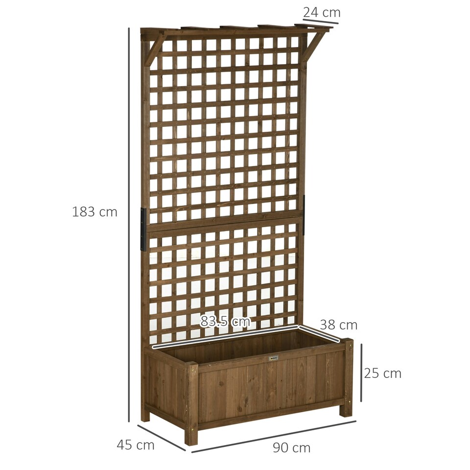 image 1 of Outsunny Wood Planter with Trellis for Climbing Plants Vines Planter Box Brown