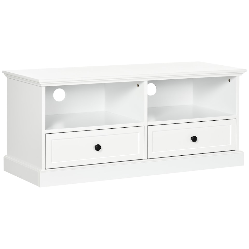 image 1 of HOMCOM Modern TV Unit Cabinet for TVs up to 45 Inches, TV Stand with Drawers, Open Shelves, Cable Holes for Living Room, White