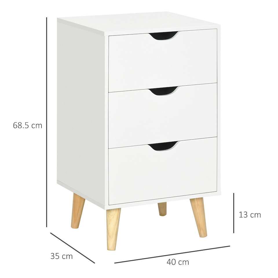 image 1 of HOMCOM Chest of Drawers, 3 Drawer Unit Storage Chest Bedroom, White