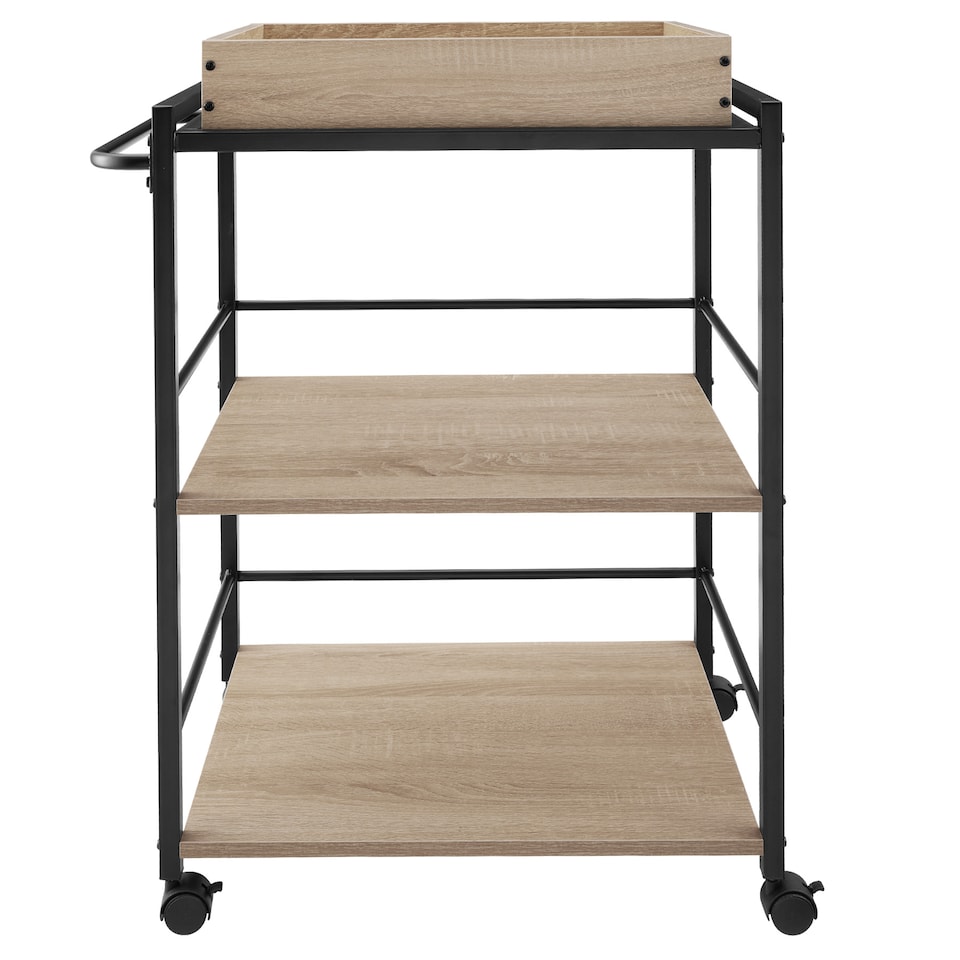 image 1 of Drinks Trolley Worcester - 3 shelves and removable tray, 4 swivel castors with parking brake | Brown | industrial wood light, oak Sonoma | 65 x 41,50 x 87 cm | 1