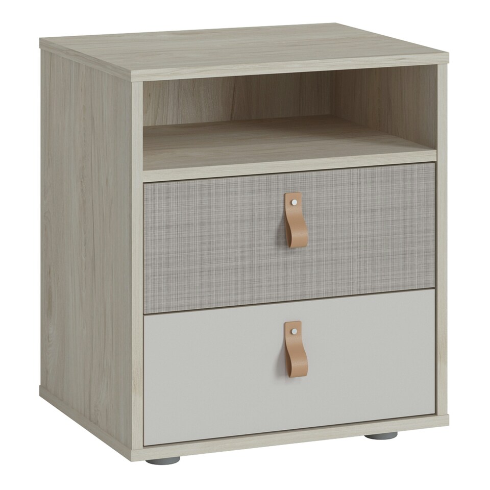 image 1 of Denim 2 Drawer Bedside Cabinet in Light Walnut, Grey Fabric Effect and Cashmere