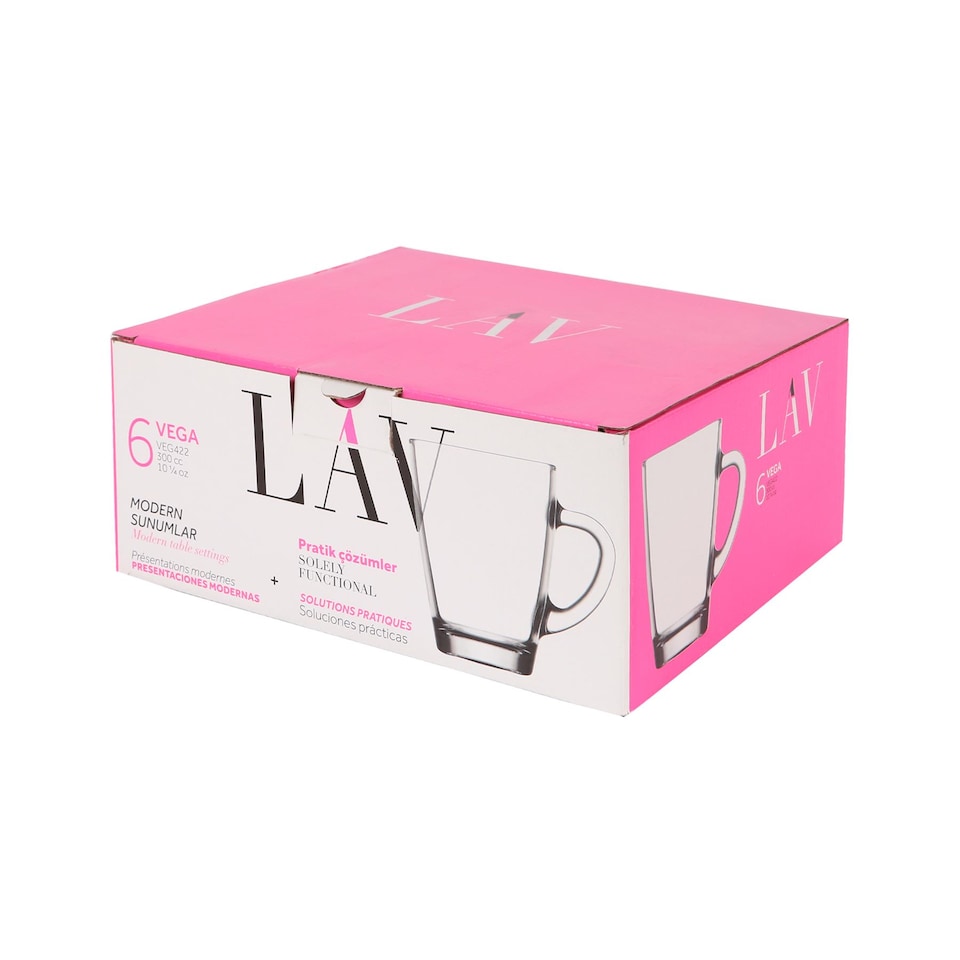 image 1 of LAV Vega Glass Coffee Mugs - 300ml - Clear - Pack of 6 | Clear | Transparent | 6
